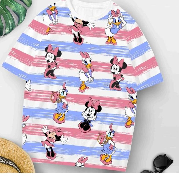 ➴ Baju Kaos mickey mouse MINNIE AND DAISY GARIS Atasan Baju Kaos Oversize Over size Gambar Karakter 