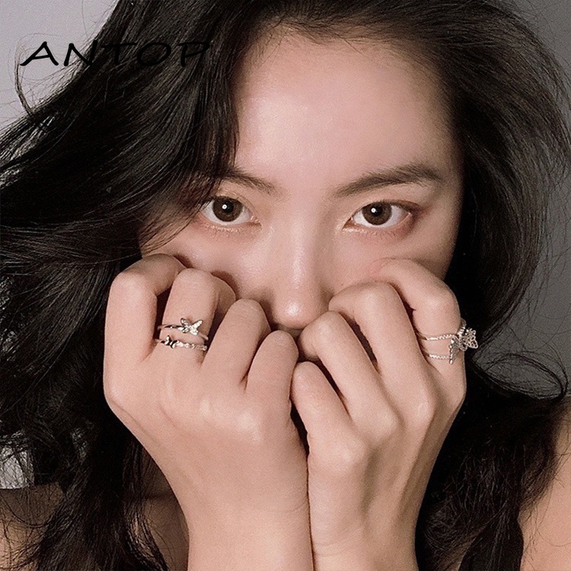 Double Butterfly Diamond Ring Pembukaan Cincin Dapat Disesuaikan Wanita Fashion Perhiasan Aksesoris Hadiah Natal ANTOP