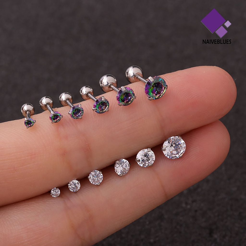 1pc Anting Stud Cubic Zirconia Shiny Warna-Warni Untuk Wanita