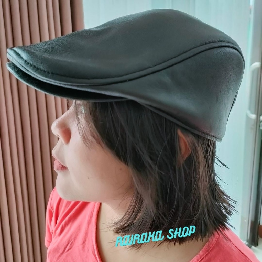TOPI PRIA KULIT ASLI MODEL PET /TOPI PET KULIT