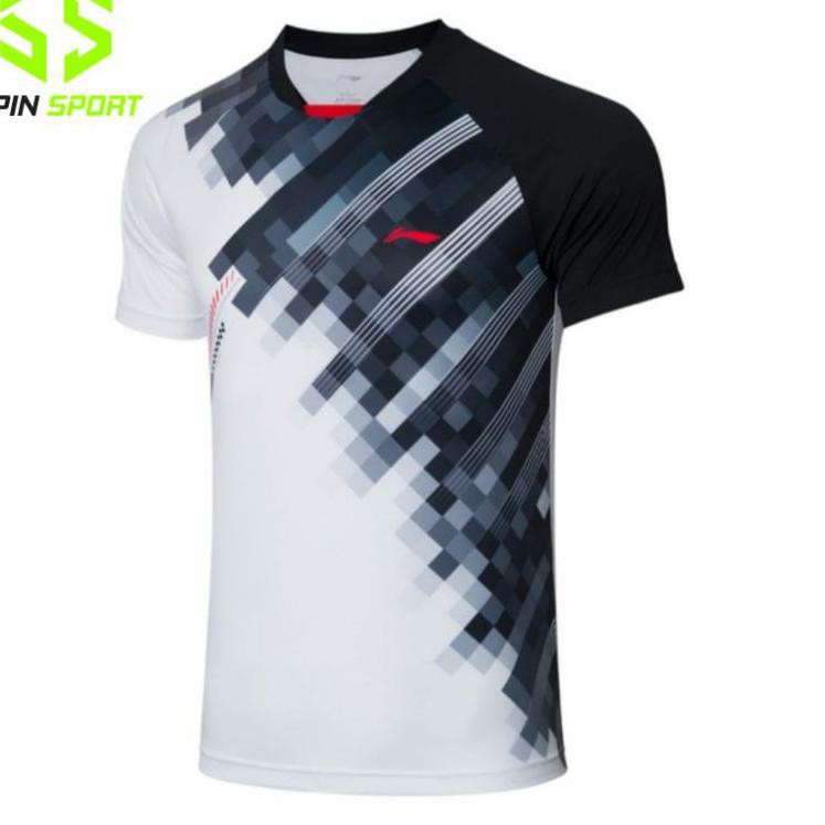V1Z6 [L127 Putih Hitam] Kaos Baju Lining  Import Pum Badminton Bulutangkis Tenis Meja Pingpong Ready