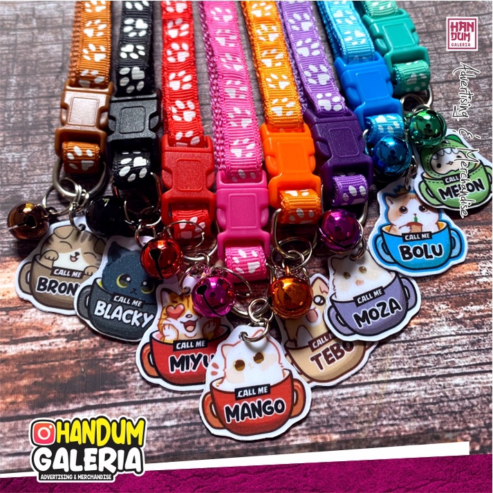 KALUNG KUCING BAHAN PVC CUSTOM DENGAN DESAIN EKSLUSIF DAN HASIL CETAK PREMIUM FREE UKIR NAMA CUSTOM 2 SISI LIONTIN BANDUL GANTUNGAN AKSESORIS ANTI KUTUTEMPAT MAKAN MINUM MAINAN BERKUALITAS LONCENG KITTEN TEMPAT TIDUR GROOMING PAKAN  COLLAR CAT PET