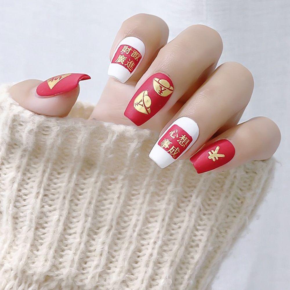 Mxbeauty New Year Nail Art Meriah Tahan Air Stiker Kuku Bronzing Text Gaya China DIY Dekorasi Kuku