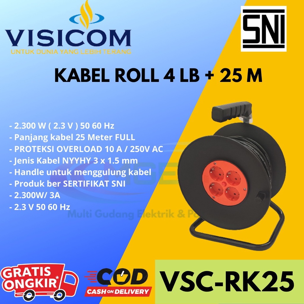 Kabel Roll Visicom 4 lubang 25 M Full VSC-RK25 SNI High Quality