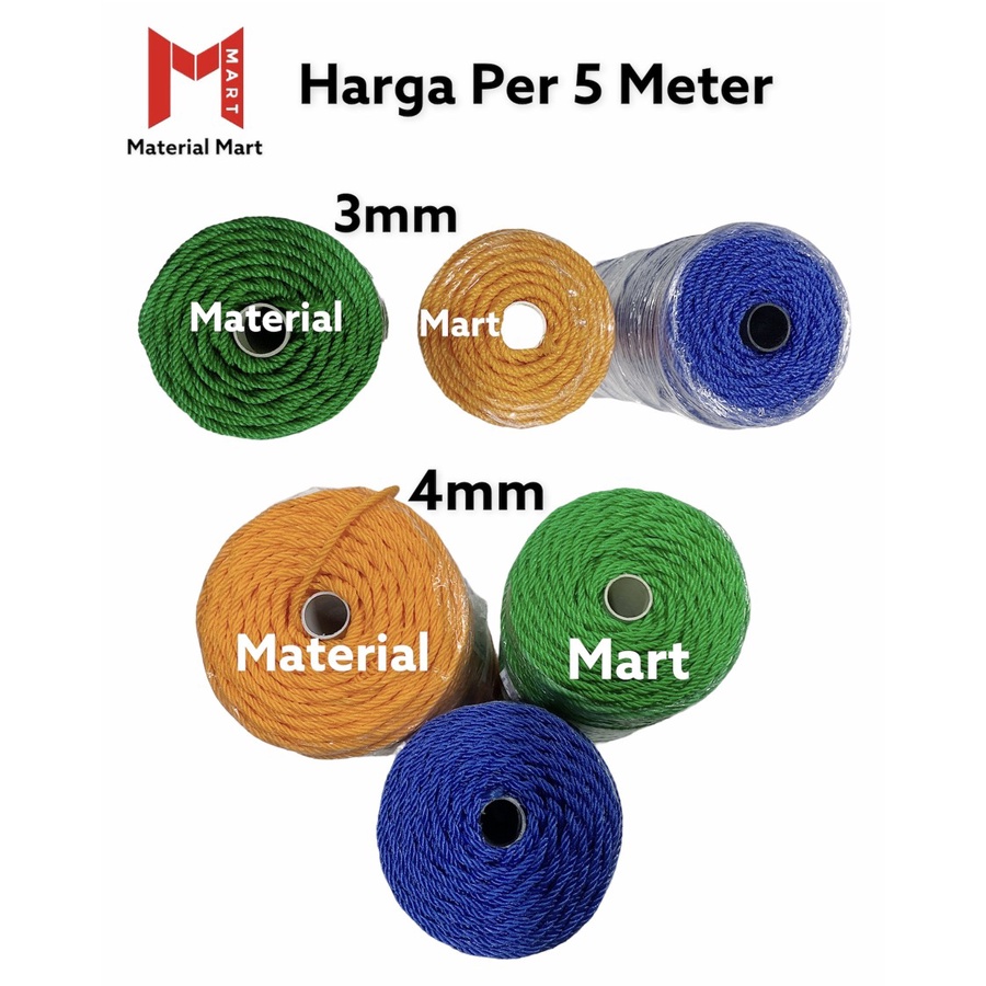 Tali Tambang Plastik 3mm | Tali Plastik Nylon 4mm |Tali Jemuran (5MTR) | Material Mart