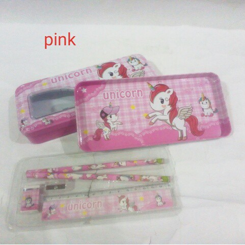 

Alat tulis karakter UNICORN paket tempat pensil pengaris penghapus serutan kuda poni kecil pony