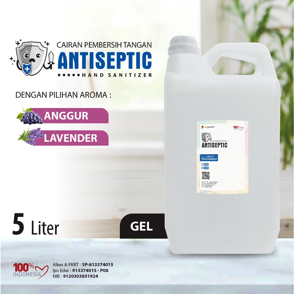 Hand Sanitizer Gel Putihan Antiseptic Variasi Aroma Segar 5 LIter Jerigen + Free Bubble Wrap