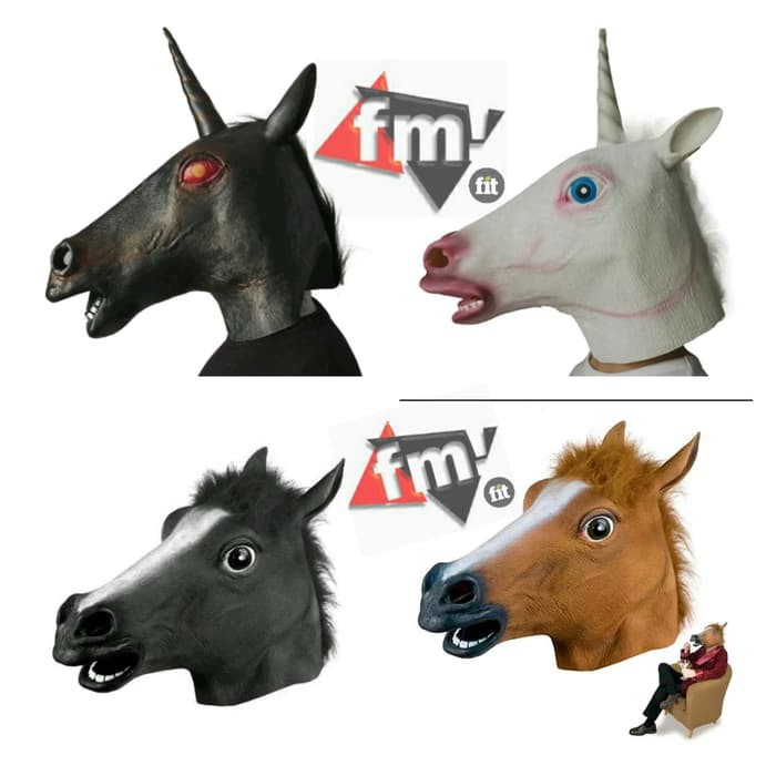 Topeng kuda poni unicorn bahan karet latex Horse Mask party acara ultah pesta show prank