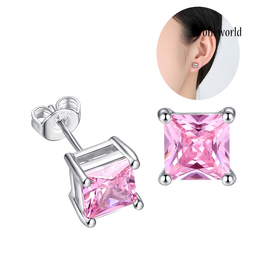 OW# Fashion Women Square Cubic Zirconia Inlaid Ear Stud Earrings Party Jewelry Gift