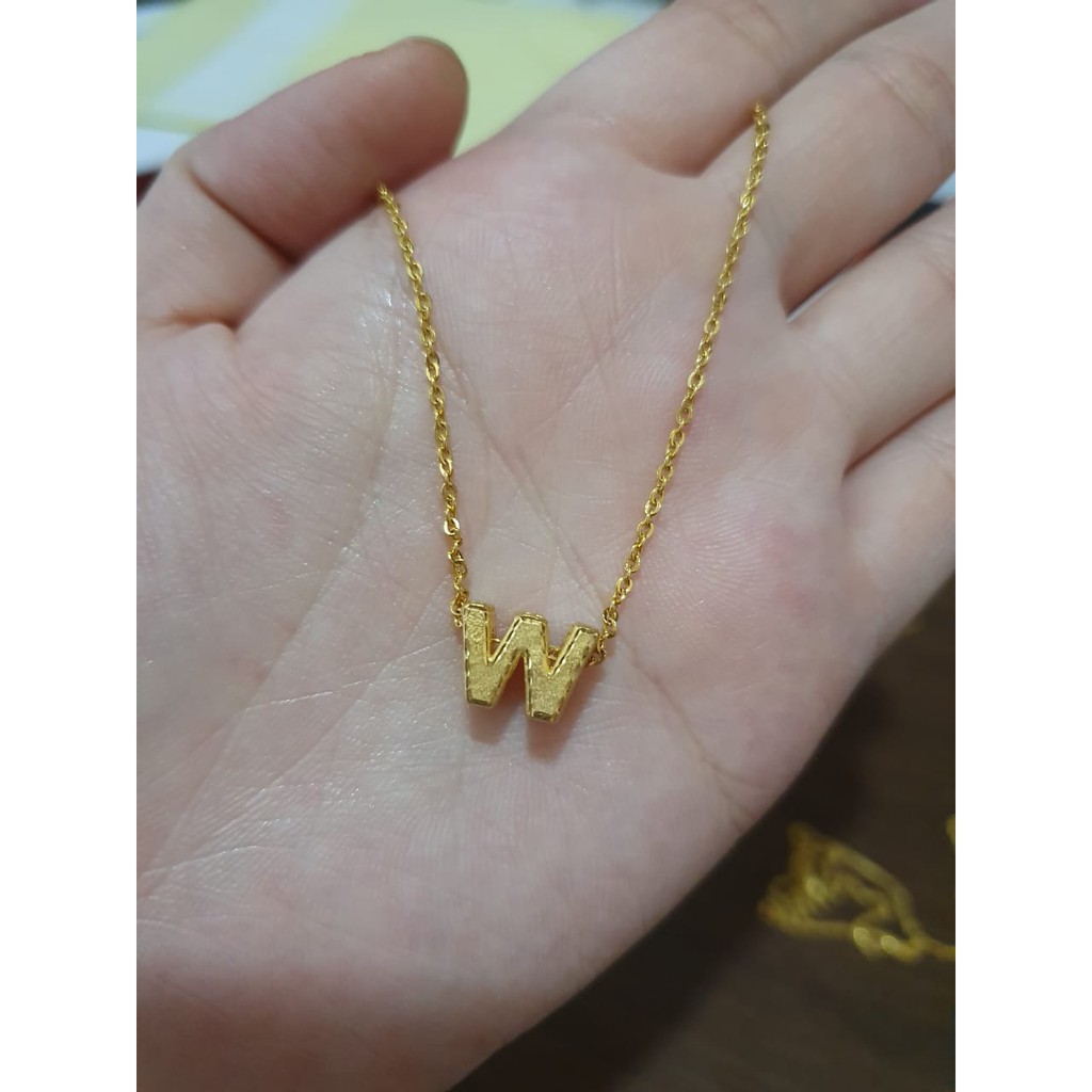 Set kalung inisial huruf W kadar 700 emas asli
