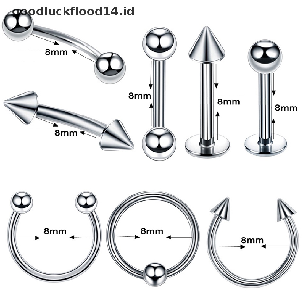 [OOID] 8Pcs/Set Stainless Steel Nose Lip Ring Tragus Ear Piercing Helix Body Jewelry ID