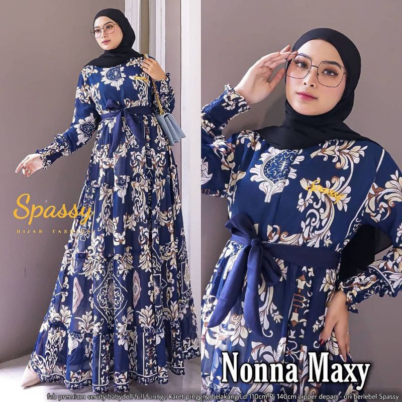 Nonna Maxy/gamis busui/gamis ceruty/gamis bordir spassy/gamis ld 110/gamis motif bunga