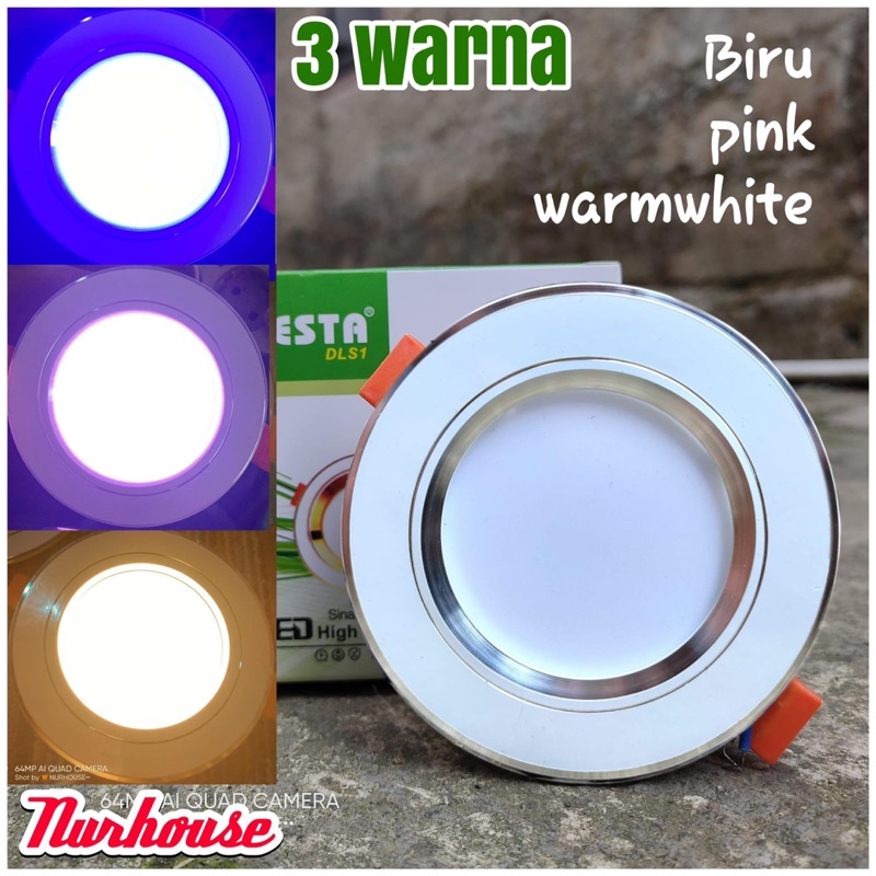 Downlight 3 Warna Biru Pink Warmwhite 6 Watt Lis Silver