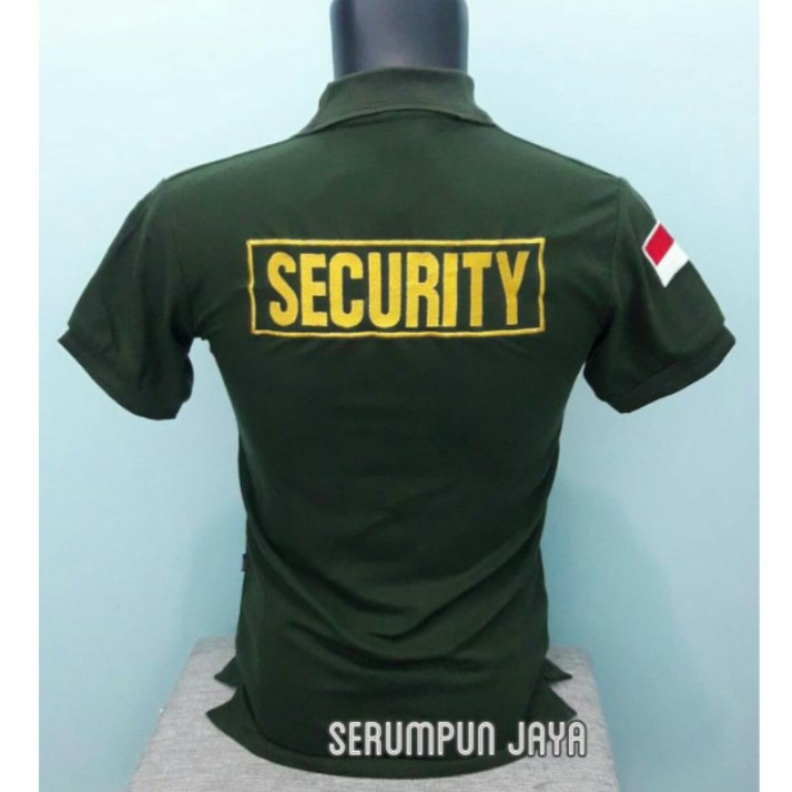 KAOS SECURITY - KAOS SECURITY HIJAU ARMY LOGO KUNING - KAOS KERAH SECURITY LOGO KUNING FULL BORDIR.