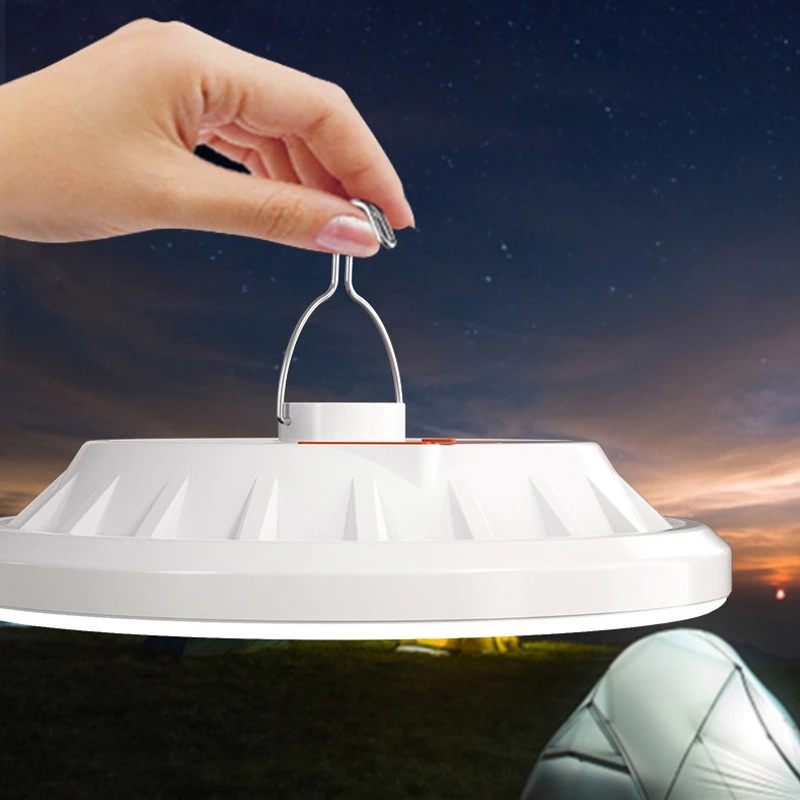 Lampu Senter Led Portable Usb Rechargeable Bentuk Ufo Dengan Kait Untuk Taman / Outdoor / Camping