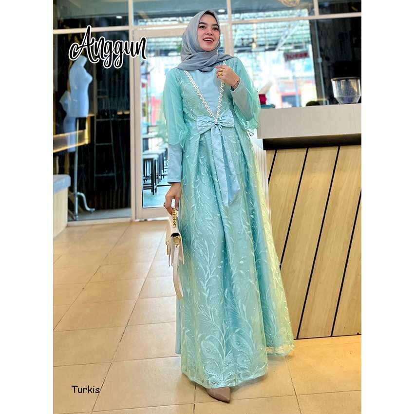 Anggun Gamis pesta mewah brukat tile muslimah bridemaids baju kondangan gaun pesta wisuda gaun walimatul