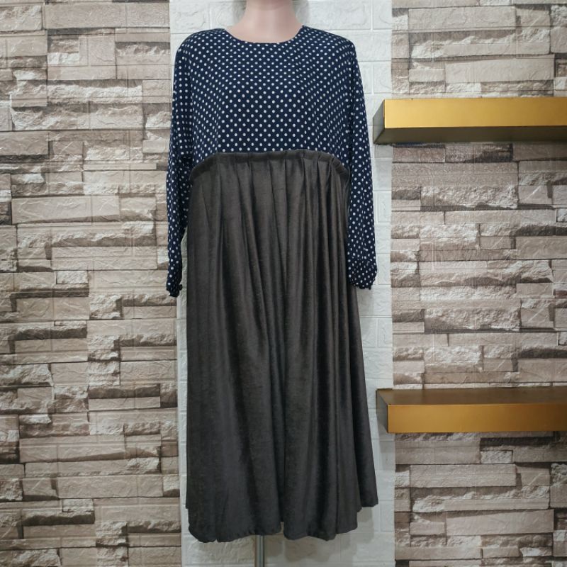 Baju Tunik/Baju motif polkadot/Baju kombinasi/Baju reseleting belakang