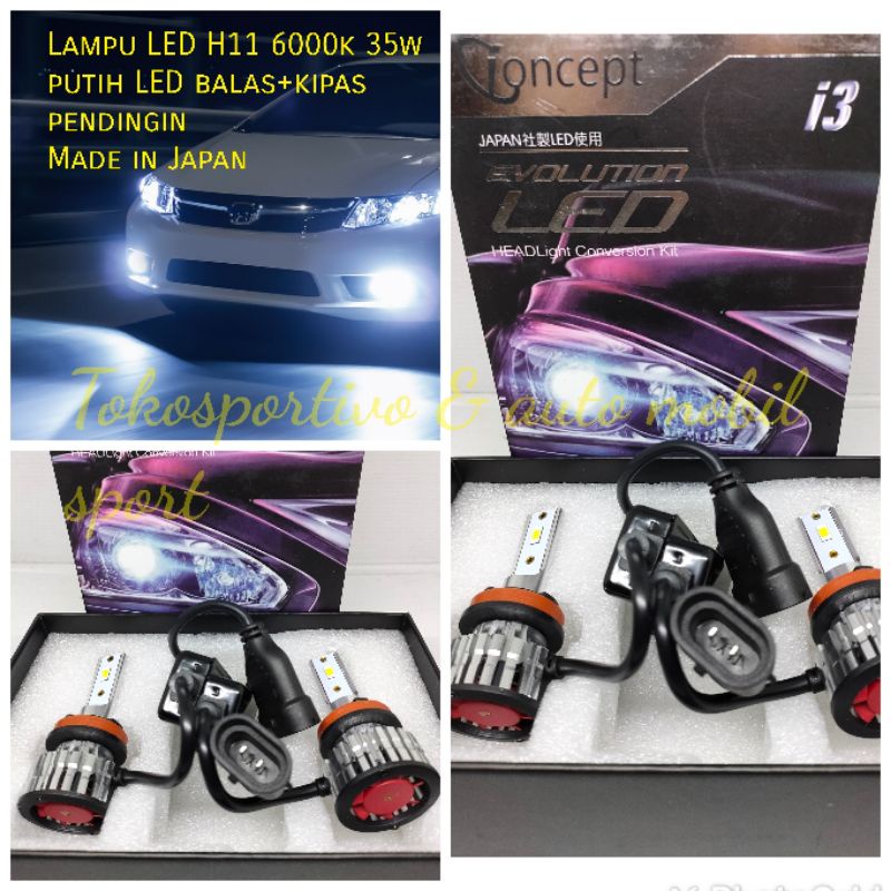 Lampu LED foglamp kabut H11 6500k 35w putih LED h11 balas+kipas Made in Japan