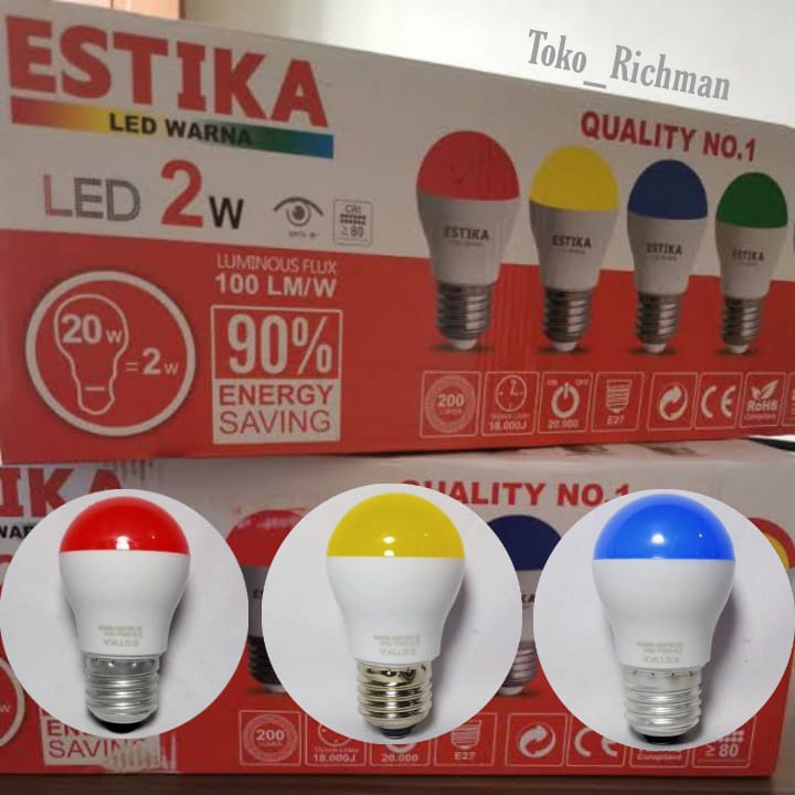 Lampu Estika 2watt Lampu Bohlam LED Warna Warni Murah Berkualitas