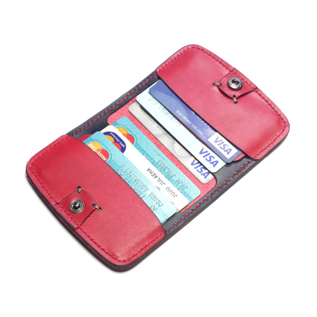 dompet kartu kulit asli model dua warna card wallet kancing - PHWL939