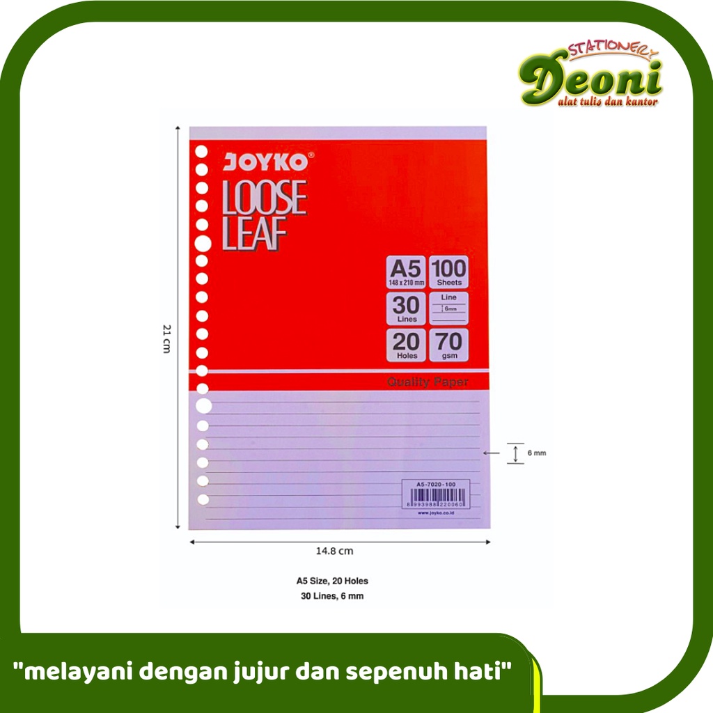 

JOYKO A5-7020 Loose Leaf / Isi Kertas File / Binder / 100 Lembar