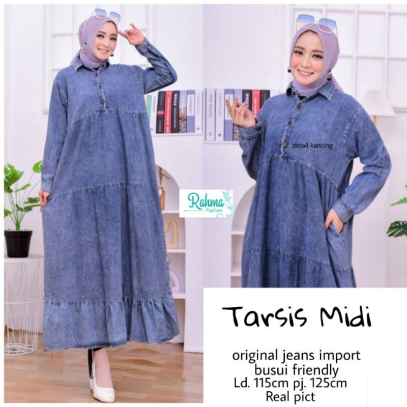 "BISA COD" GAMIS JEANS JUMBO.Maxy jeans.jeans midi.Gamis jeans terbaru 2022.bahan jeans import tebal