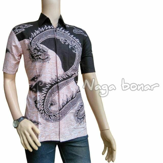 Hem Batik Kemeja Kantor Naga Bonar Baju Koko Pria Hitam Putih HB038