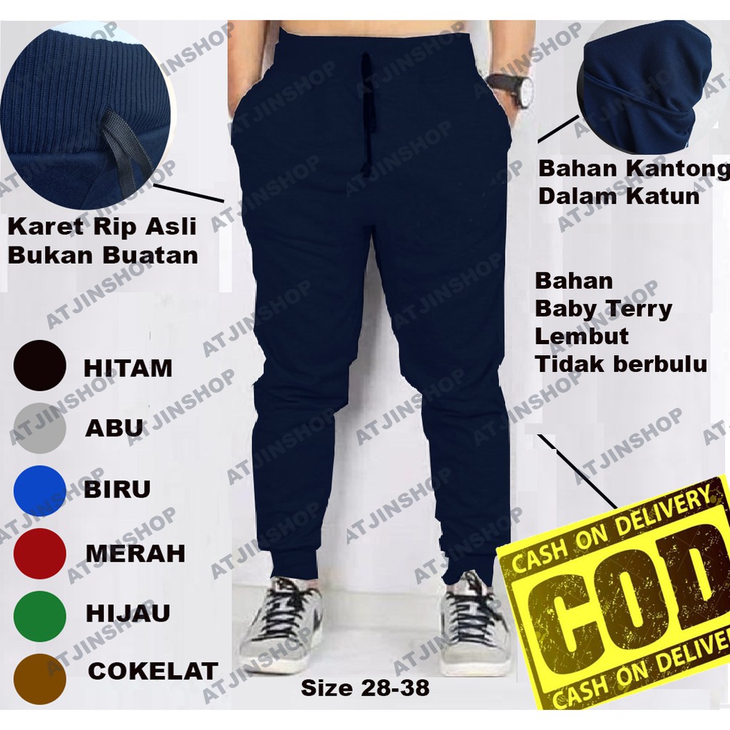 Atjin- Celana Joger Training Pria Bahan Baby Terry Lembut TERMURAH [ 6 Warna ]