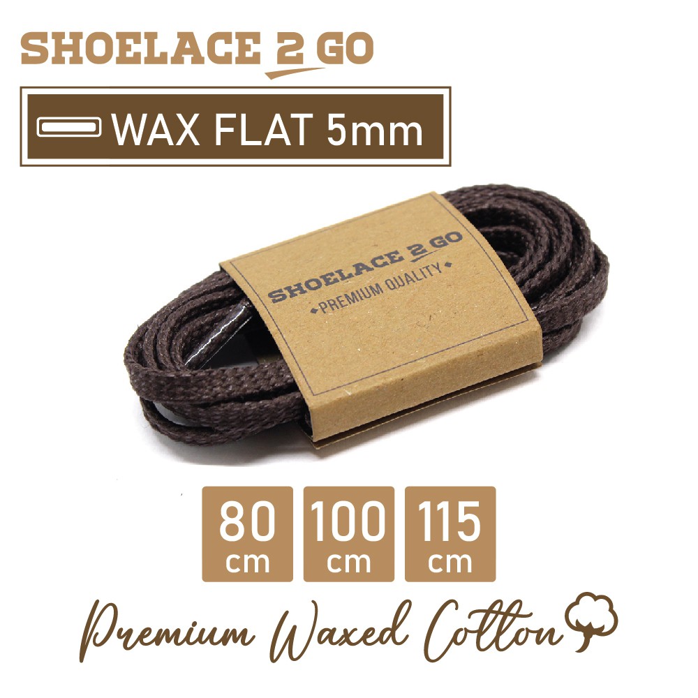 SHOELACE 2 GO PREMIUM TALI SEPATU LILIN WAX GEPENG PIPIH FLAT - WF5 - C2 - DARK BROWN - 5MM - 80CM 100CM 115CM