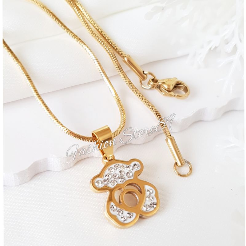 ready kalung Bear Fashion Dewasa dan Anak Impor titanium gold &amp; white Antikarat Selamanya Kalung Tedy Bear Titanium Impor Permata Kalung Anak Dewasa LTNx