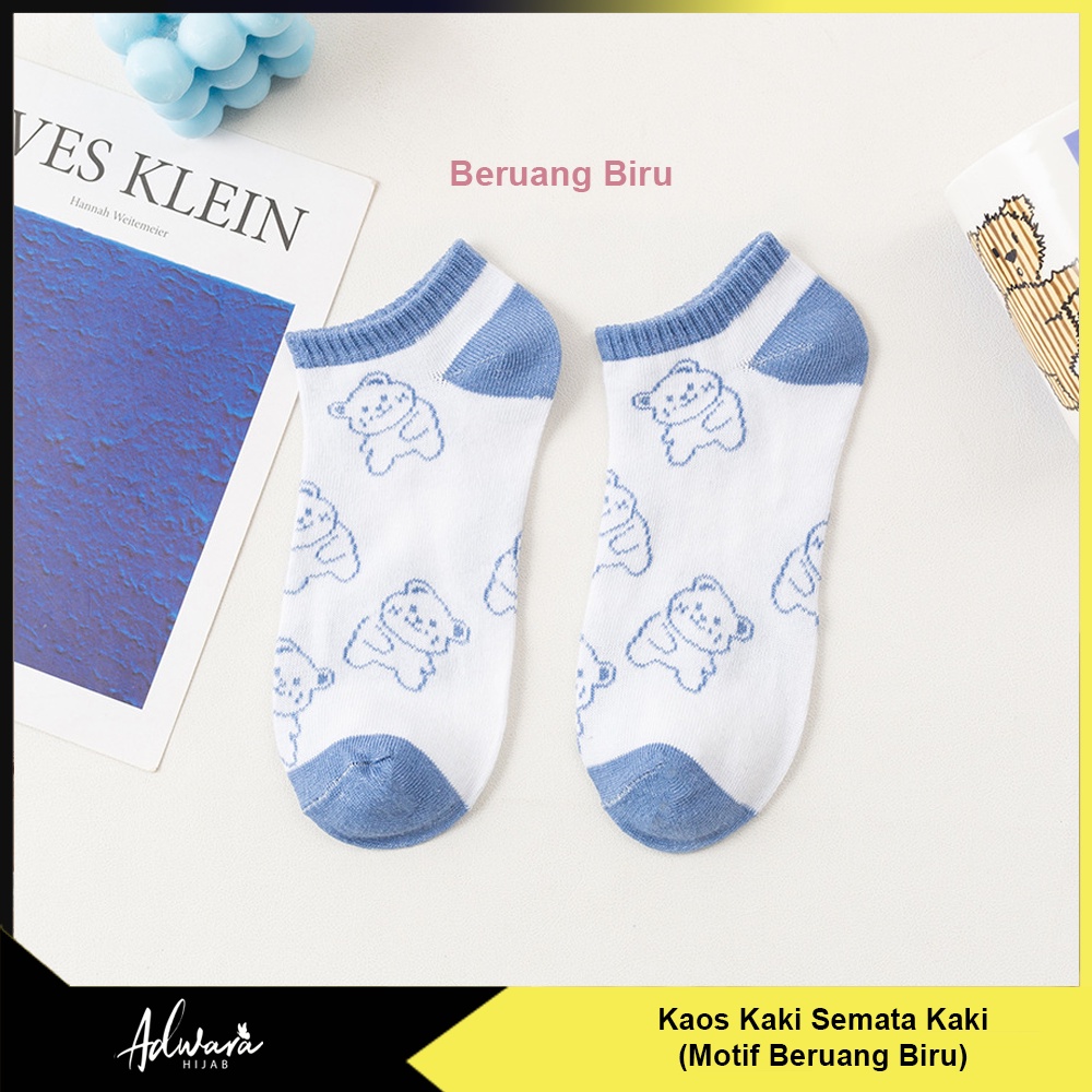 Kaos Kaki Pendek Semata Kaki Motif Bear Cute Blue / Kaos Kaki Pendek Wanita Beruang Biru