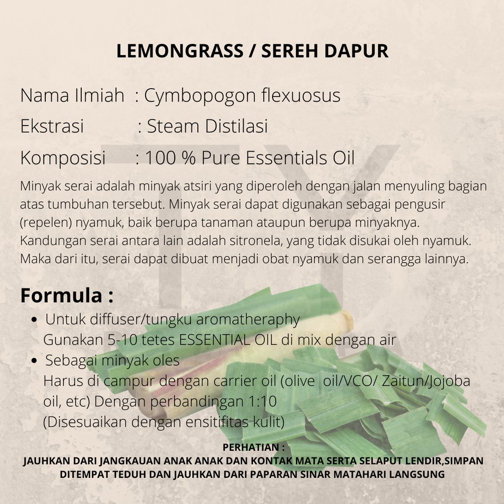 Pengharum ruangan minyak esensial Essential Oil burner / Aromaterapi Lemongrass / Minyak atsiri Sereh Dapur