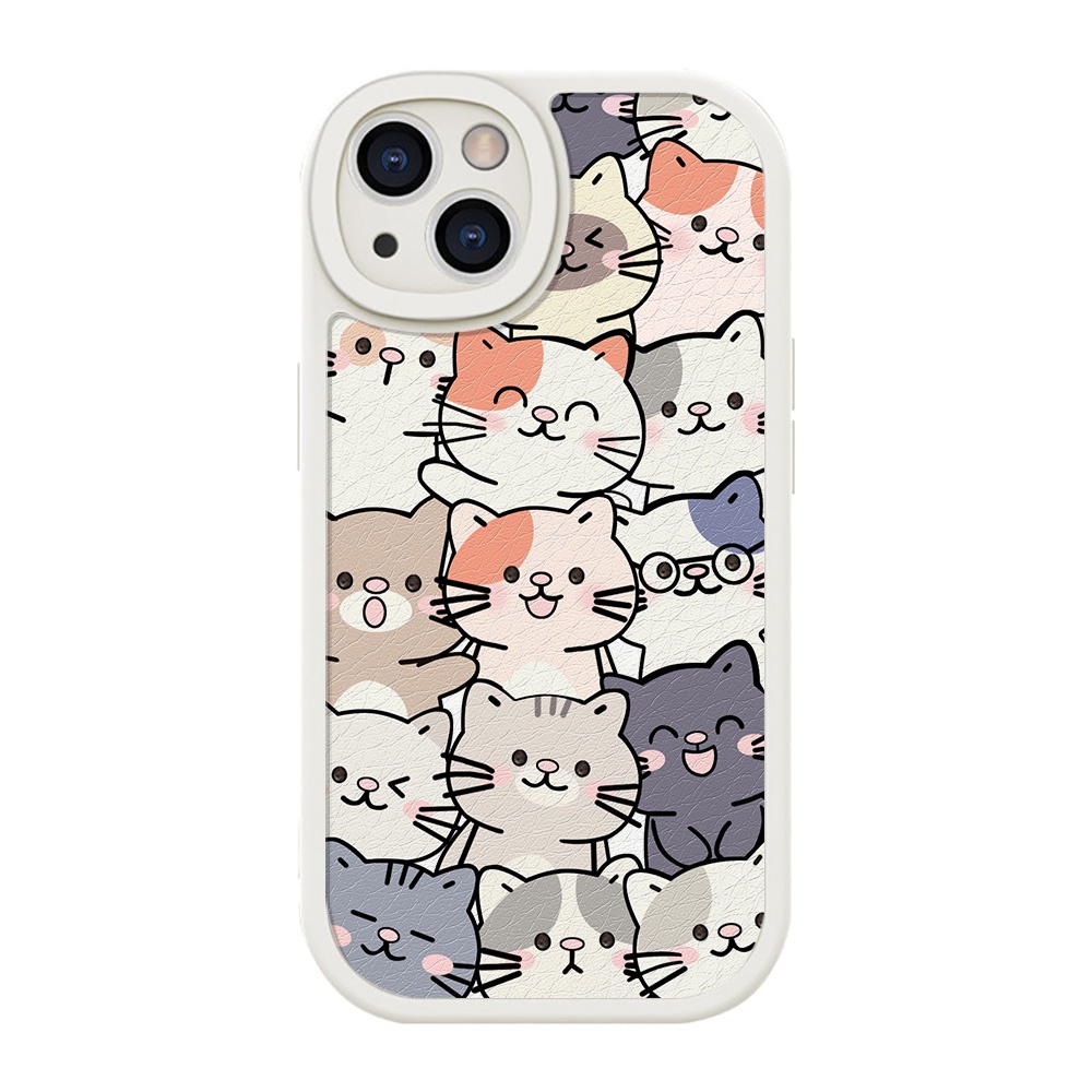 Soft Case Bahan Kulit Silikon Motif Kucing Untuk iPhone 11 12 13 14 Pro Max X XR XS Max 7 8 Plus SE2020 14 Plus