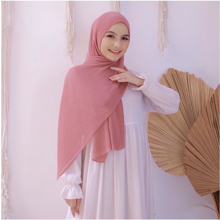 (Bisa COD) Pasmina Plisket Ceruty /Pasmina plisket shawell/Pasmina plated/Pasmina plisket premium-Dusty pink
