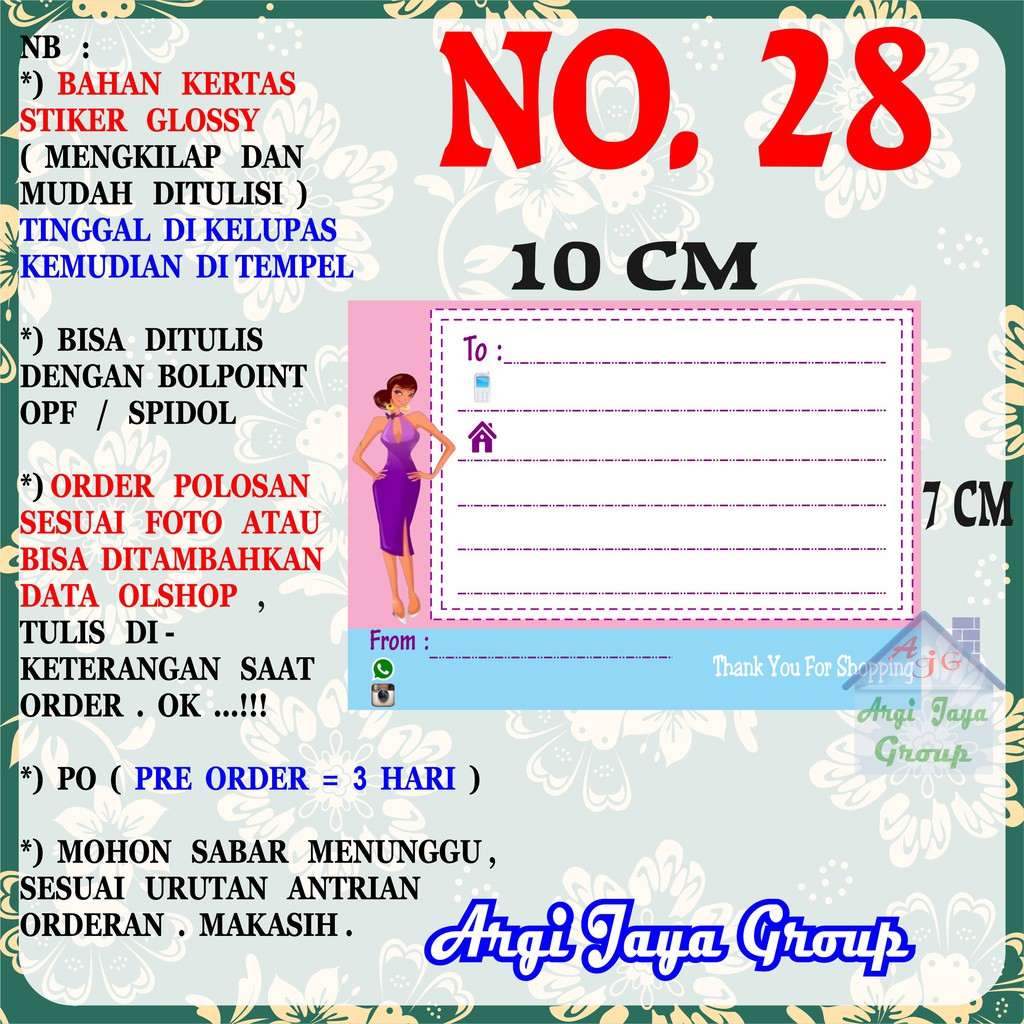 

Stiker Pengiriman - Sticker Alamat Olshop Murah Nomer 28 - 10x7 cm - Glossy