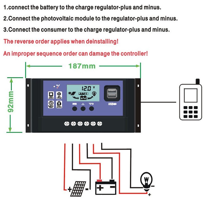 Solar Charge Controller LCD LED Display Solar Cell PWM 12V 24V 10A 20A 30A 50A USB Panel Surya Charge LCD