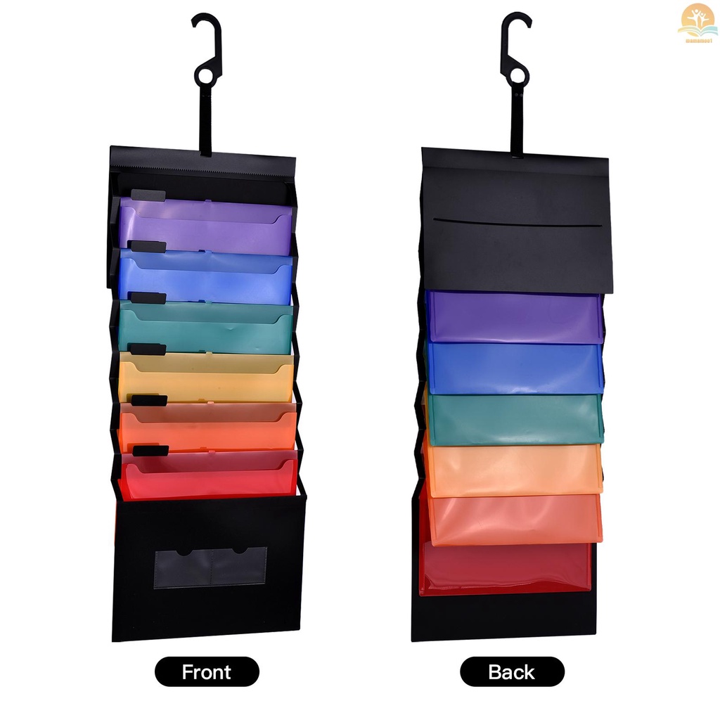 6 Pockets Hanging File Folder Accordian File Organizer A4 Size Wall Organizer Rainbow Color for Home Office School