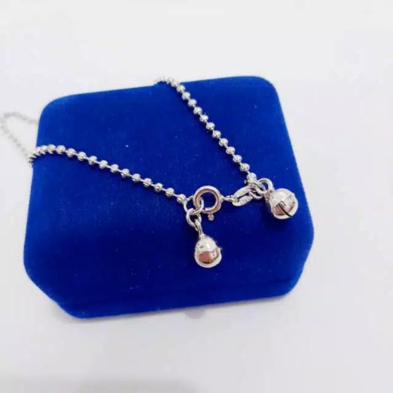 GELANG KAKI BIJI LADA PERAK 925 LAPIS EMAS PUTIH - PERHIASAN SILVER PERAK ASLI - IMPORT -GK157