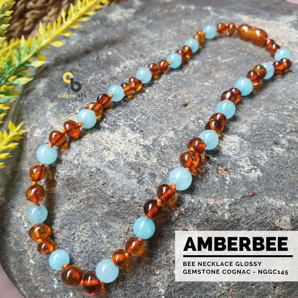 Kalung Amber Bayi &amp; Anak Premium Mix Gemstone Cognac NGGC145 By Amber Bee