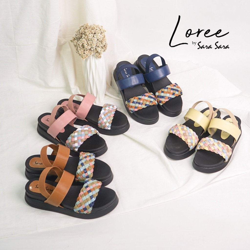 Sara Sara Loree Sandal Wanita Casual Sendal Tali Kekinian Motif Kepang Size 36-40