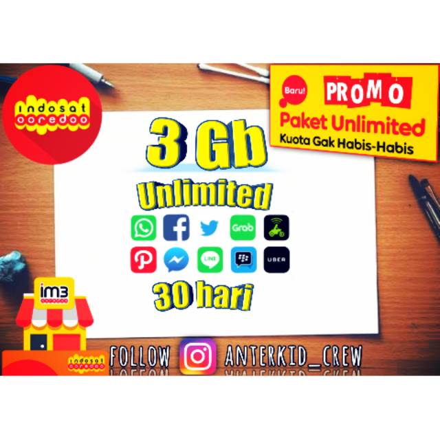 Indosat data Unlimited 3Gb