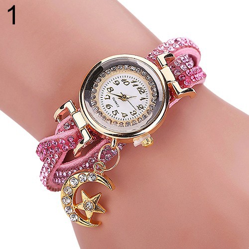 Jam Tangan Wanita Bulan Bintang Menawan Berlian Palsu Jam Tangan Wanita Bulan Bintang Menawan Berlian Palsu