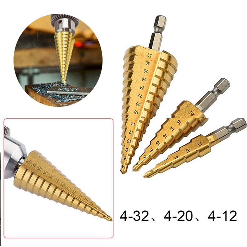 Mata Bor Pagoda Spiral Besi Kuningan Kayu Plastik Step Drill Tingkat Payung Cone HSS 3PCS 5PCS 6PCS 4 12 20 32 3 6 8