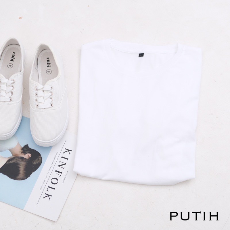 KAOS POLOS A COTTON COMBED 30S BASIC TEE KATUN UNISEX MURAH O NECK OBLONG GROSIR ABG CASUAL DISTRO-PUTIH