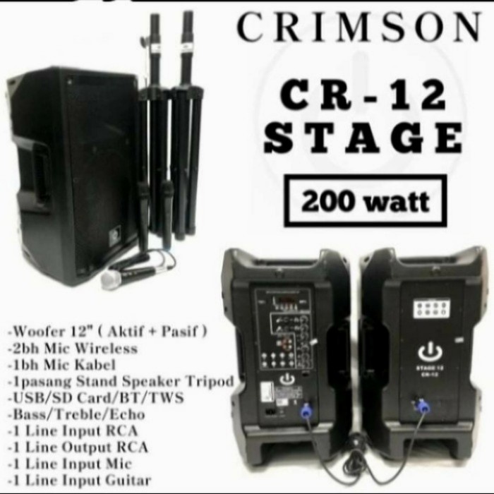 PAKET SPEAKER 12 inch BLUETOOTH CRIMSON STAGE 12 stage12