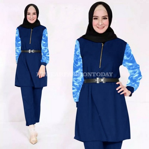 Best Seller Setelan Celana Wanita || Setcel One Set Bahan Hyget US610 Set Melati Navy [Setelan Wan