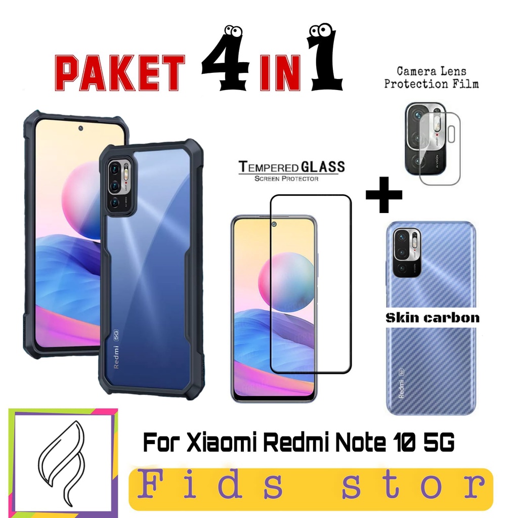 4in1 Case Shockproof XIAOMI REDMI Note 10 5G | Tempered Glass Layar | Lens Camera FREE GARSKIN