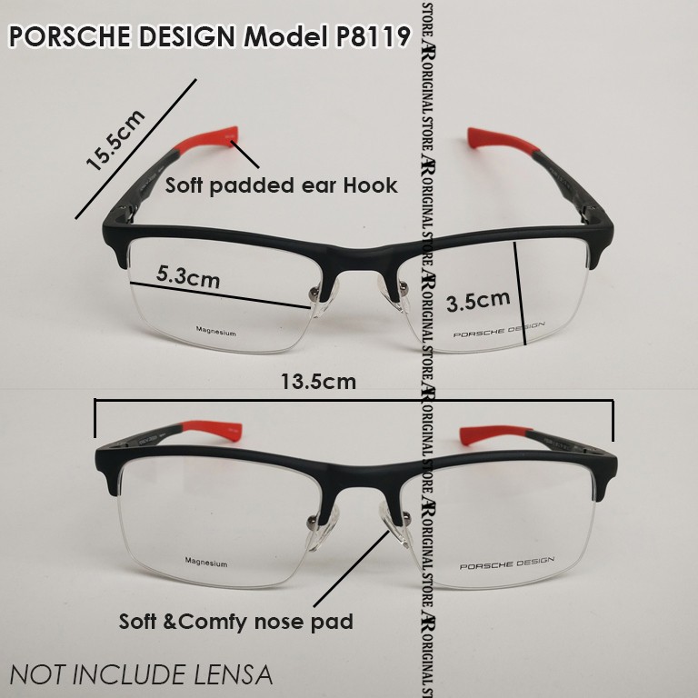 Kacamata Porsche Design P8199 PORCHE P 8199 Frame Kacamata Baca Sport Lensa Minus Plus Hitam Merah