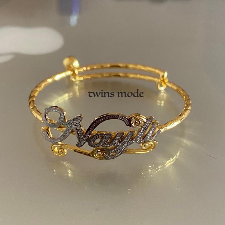 Gelang anak / Dewasa / bayi 8k/kadar375 variasi aneka karakter love cute cetak nama titanium lapis emas