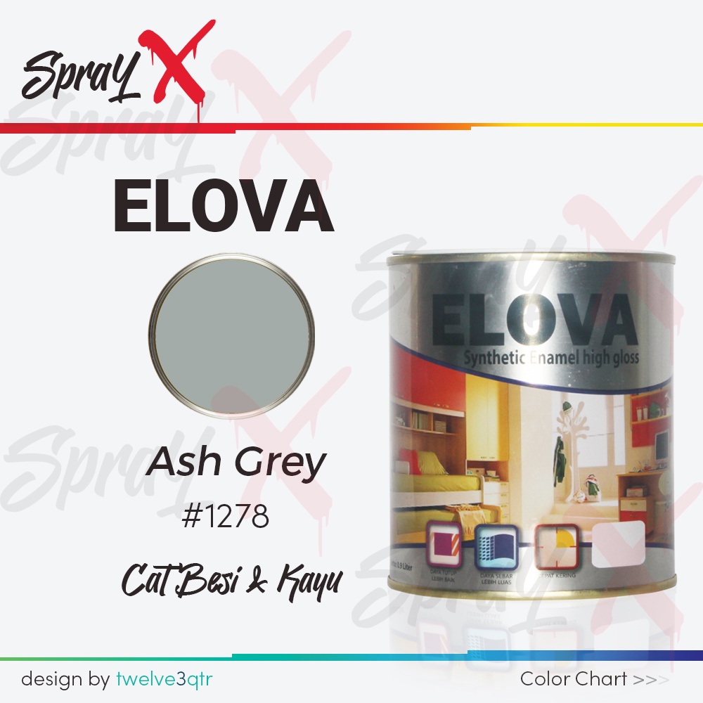 ELOVA CAT MINYAK ASH GREY 1278 / ABU ROKOK #1278 0.9L - CAT KAYU DAN BESI